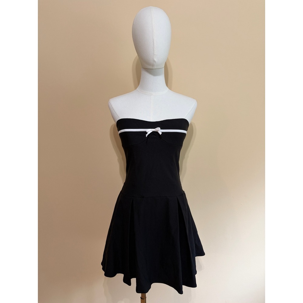 21 Saints Black Bow Trim Strapless Pleated Skater Mini Dress Womens XS Excellent